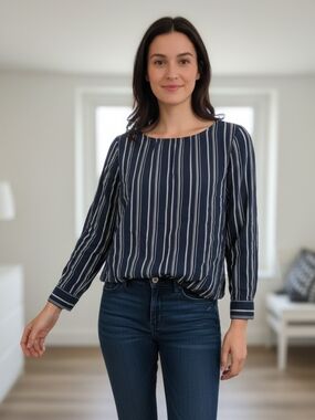 H&M Navy and White Vertical Stripe Blouse